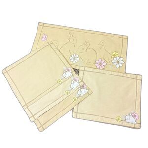 Easter Spring Appliqued Table Runner & Placemats Flowers Bunnies Set of 8